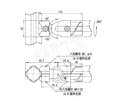 180°固定内接头尺寸图 180°固定内接头尺寸图