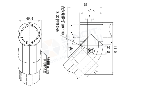 外抱45°接头尺寸图