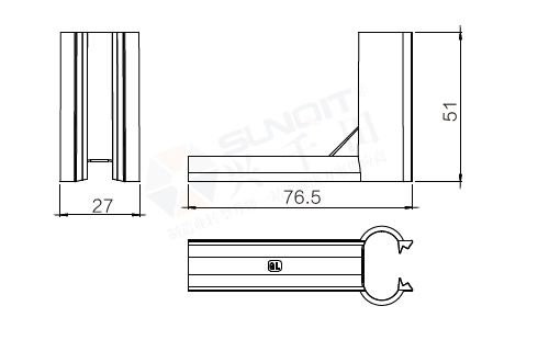 90°暗线槽B尺寸图