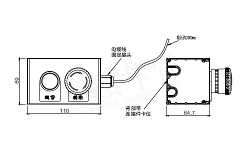 设备按钮盒组件(双位)尺寸图