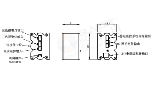 24V电源控制模组(静电监控)尺寸图